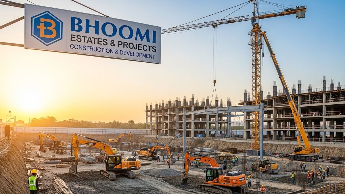 Bhoomi Estates construction site with excavators in Bangalore